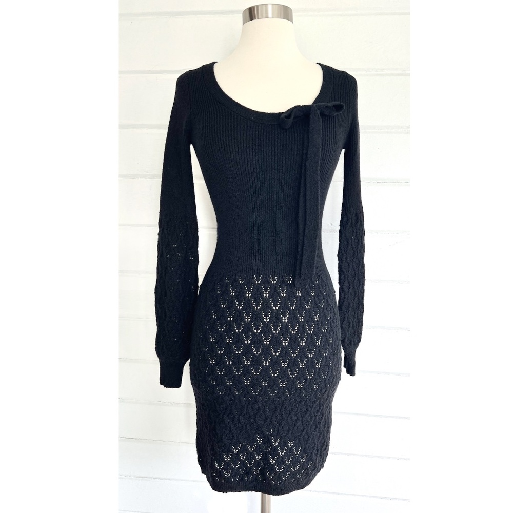 MARGARET O'LEARY Extra Fine Wool Blend Scoop Neck Crochet Sweater Dress - XS